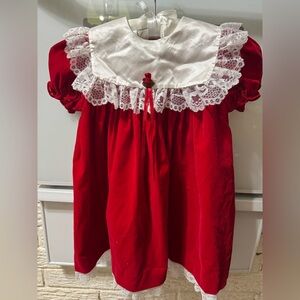 GORGEOUS VINTAGE Red Velvet Dress with Lace Collar Paper Tags Cutest One Brand